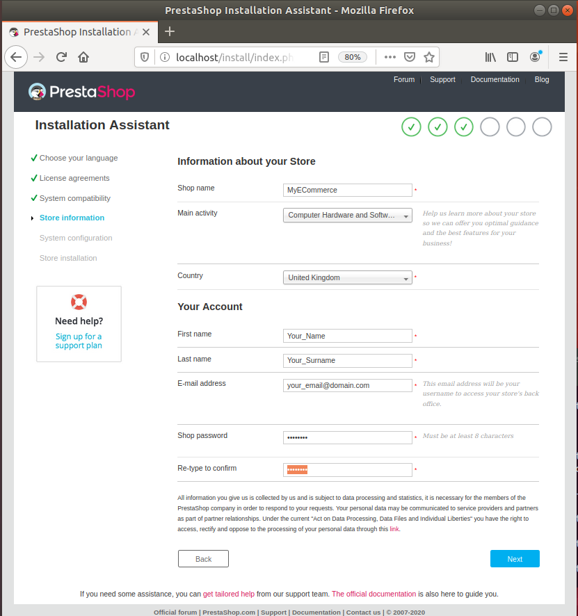 Informazioni Negozio Prestashop