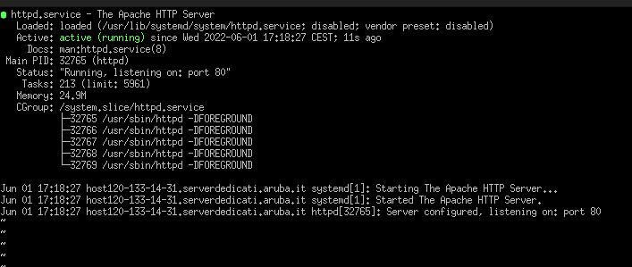 Stato del servizio Apache