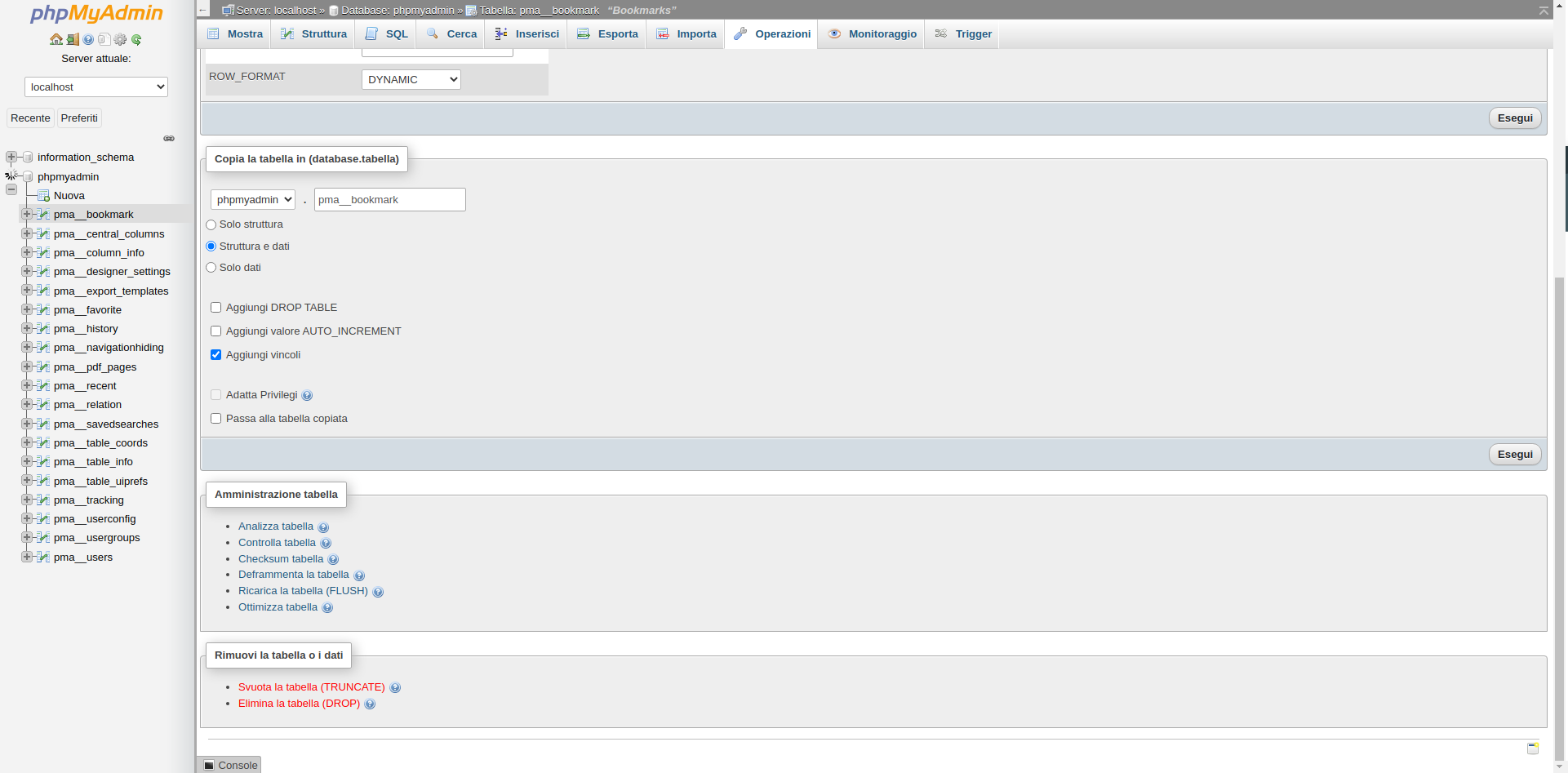 Cancellazione Tabella del Database