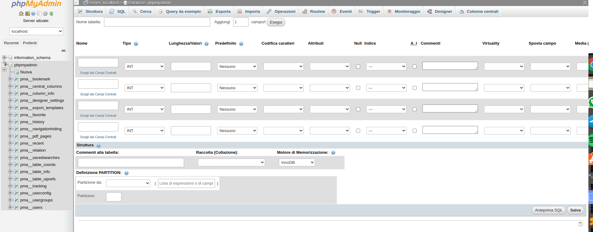 Crea Tabella nel Database