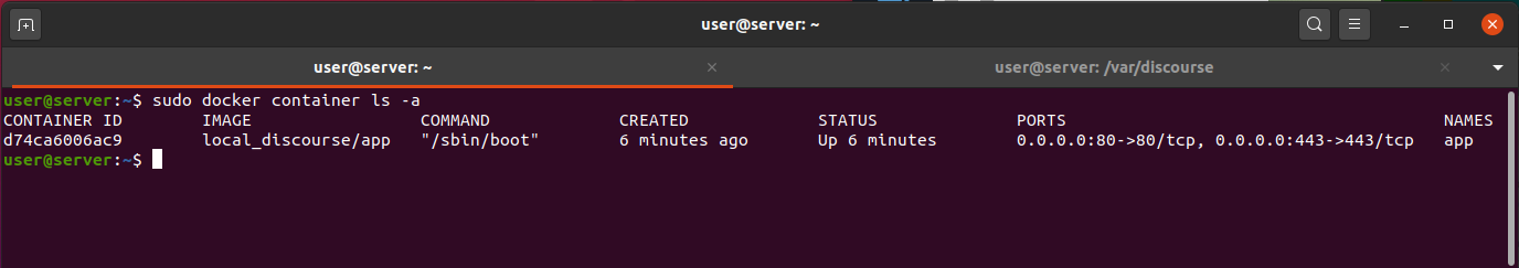 Container Docker in esecuzione