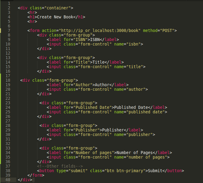 Form HTML per aggiungere un libro