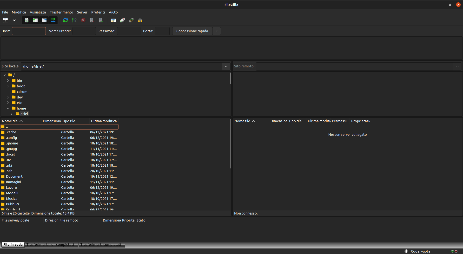 Interfaccia client Filezilla