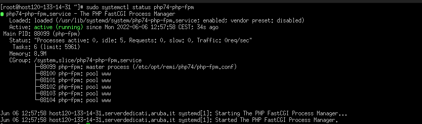 Stato del servizio PHP-FPM