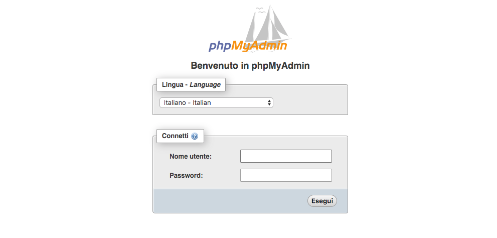 Accesso PhpMyAdmin Accesso PhpMyAdmin