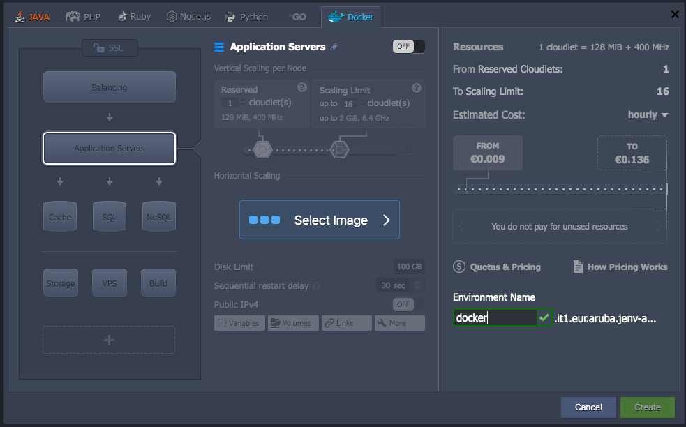 Configurare il nuovo ambiente su Jelastic Cloud