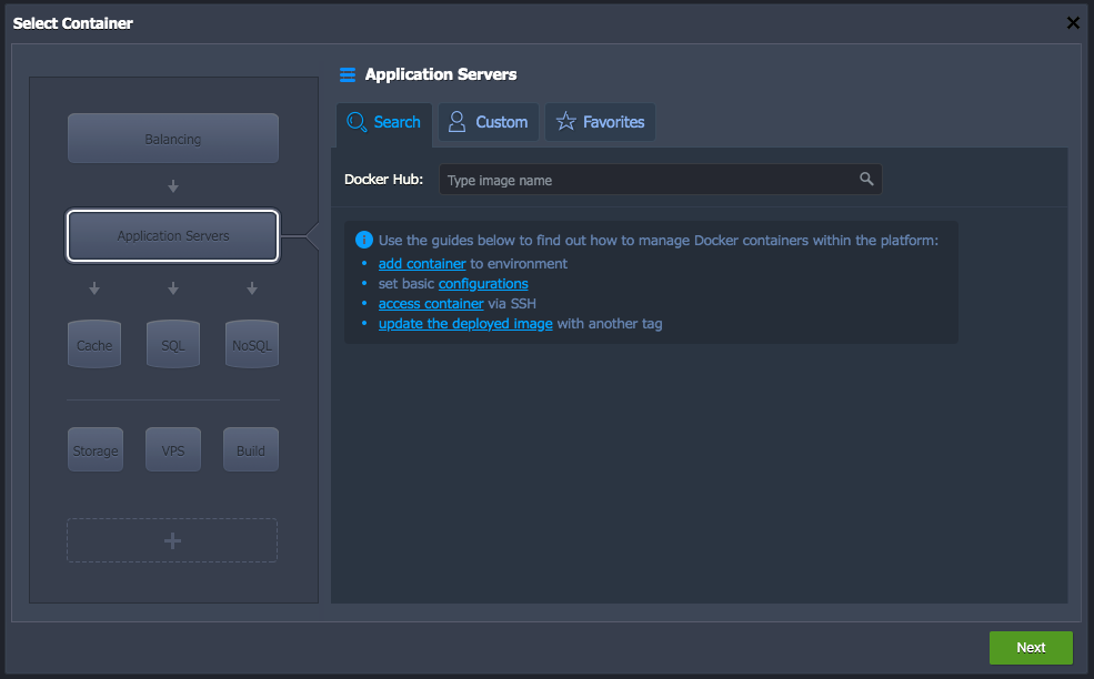 Seleziona un immagine Docker su Jelastic Cloud
